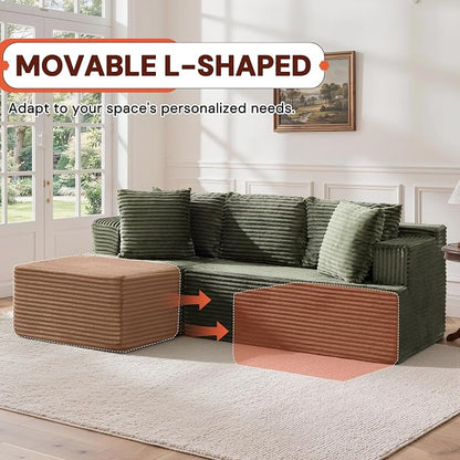 Korser Boneless Couches for Living Room, Cloud Couch Sectional with Ottoman, L-Shaped Sofa with Fluffy Comfy Corduroy Deep Seat, Bedroom, Apartment, No Assembly Required