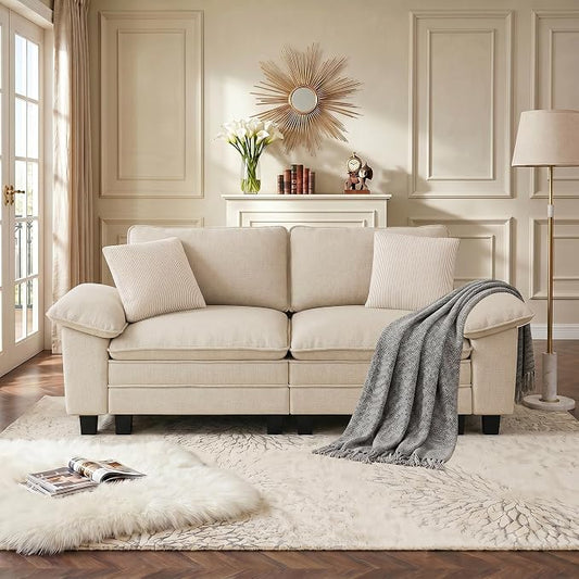 PHI VILLA Indoor Modular Couches Sets, 87.5" Sectional Loveseat Sofa with Upholstered Deep Seat, 2-Seater Comfy Couches for Living Room Bedroom, Chenille Fabric, Beige