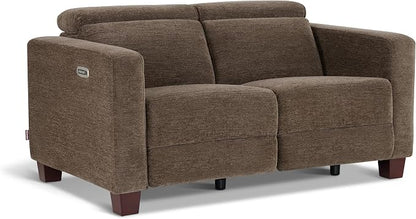 MCombo 62.2'' Reclining Loveseat, Wall Hugger Power Loveseat Recliner Sofa with Adjustable Headrest, USB A & C Charge Ports, Wood Legs, for Living Room (Fabric HL198M1)(Coffee)