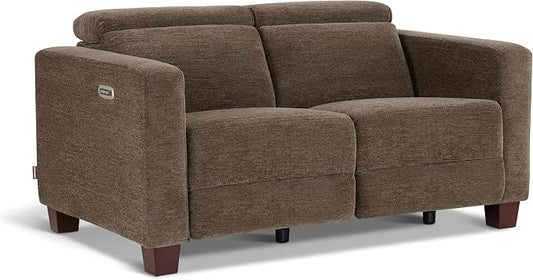MCombo 62.2'' Reclining Loveseat, Wall Hugger Power Loveseat Recliner Sofa with Adjustable Headrest, USB A & C Charge Ports, Wood Legs, for Living Room (Fabric HL198M1)(Coffee)