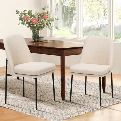COLAMY Upholstered Dining Chairs Set of 2, Modern Dining Room Chairs with Curved Back and Metal Legs, Dinner Chair Kitchen Chairs for Dining Room and Living Room, Beige