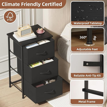Somdot Dresser for Bedroom with 3 Drawers, Storage Organizer Chest of Drawers with Removable Fabric Bins for Closet Bedside Living Room Laundry Entryway Hallway, Black