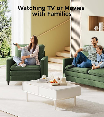 Welzona 3-Layers Cloud Accent Chair, 33" Reading Chair for Bedroom, Living Room - Tool-Free Assembly with Teddy Fabric Couch Chair - Green - Arm Chairs - Removable Washable Covers - 450lb Capacity