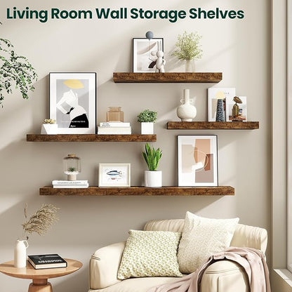 Floating Shelves for Wall 40 in x 9.3 in Deep, Wall Mounted Rustic Wood Shelf with Invisible Brackets for Storage & Display, Living Room Bedroom Bathroom, Brown, 2 Pack