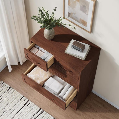 Walnut 6 Drawer Dresser for Bedroom, 44" Tall Dressers & Chest of Drawers with Solid Wood Handle, Wood Storage Dressers Organizer for Bedroom, Living Room