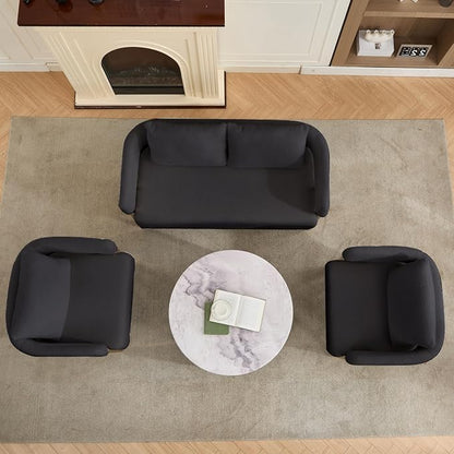 YISHENG Loveseat Sofa Modern Accent Chairs for Living Room with Golden Metal Legs Soft Teddy Upholstered Reading Armchairs no Wheels for Reception Room//Bedroom/Lounge/Office, Black