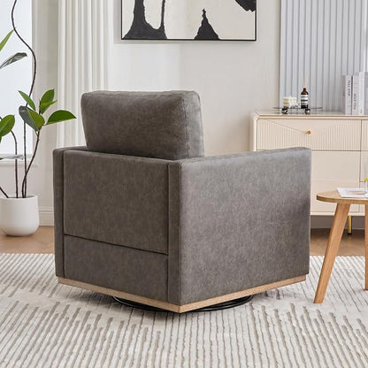 Swivel Accent Chair Set of 2, 360 Degree Square Swivel Chair for Living Room, Mid Century Modern Upholstered Barrel Chair,Comfy Sofa Armchairs for Bedroom,Nursery,PU Leather, Gray