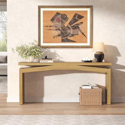 Epecoya Extra Long Console Tables for Living Room, Slim Entryway Table 63 Inches Long, Wooden Couch Table Behind Sofa for Hallway, Living Room, Home, Natural Teak