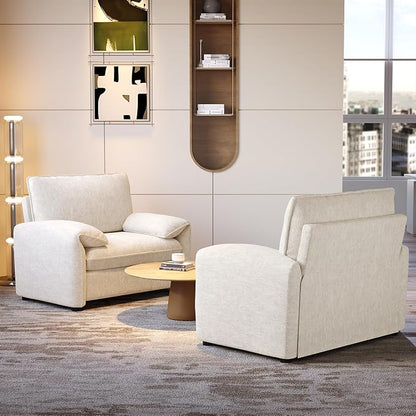 ONBRILL Oversized Accent Chair, 41 Inch Chenille Fabric Armchair, Comfy Single Sofa Chair with Padded Arms, Pocket Spring Cushion, Modern Reading Chair for Living Room, Bedroom, Beige