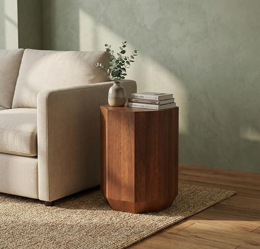 Relso Octavian Geometric End Table - Solid Mango Wood, Walnut Finish, Boho Design, Modern Farmhouse Style, Compact Coffee Table, Nightstand for Bedroom, Living Room, Reading Area (Octavian Brown)
