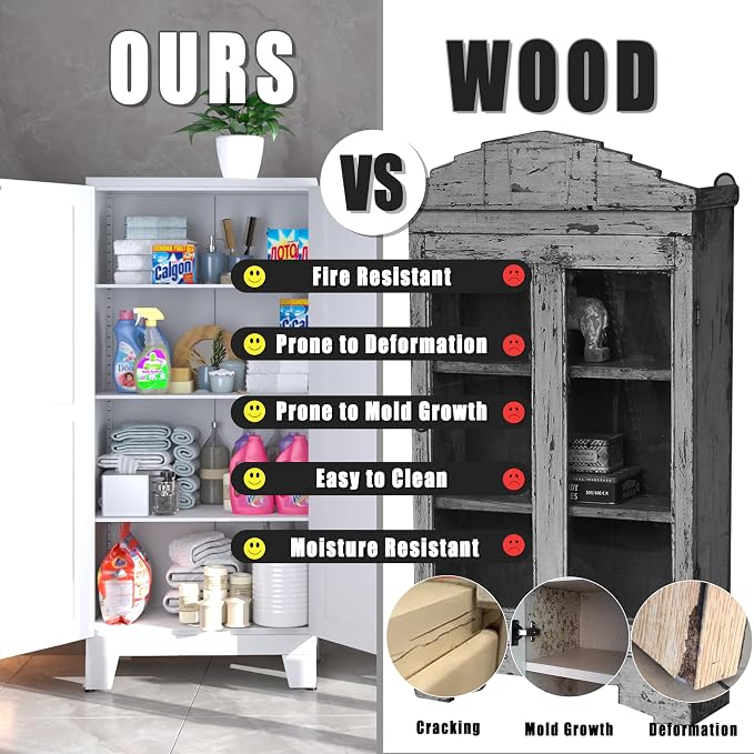 PAOFIN 61" Balck Metal Kitchen Storage Cabinet, Kitchen Pantry Storage Cabinet with Doors and Shelves, Storage Cabinet with Adjustable Leveling Foot for Kitchen, Living Room and Dining Room