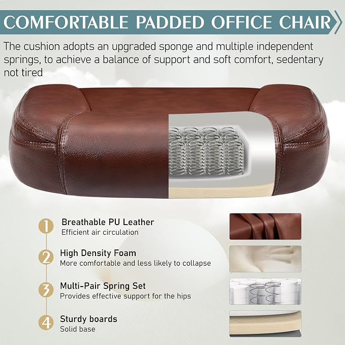Leather Office Chair, PU Home Computer Desk Chairs with Ergonomic Back Support, 360°Swivel Free，Small Gaming Chair with Wheels and Adjustable Armrests, for Short People Use