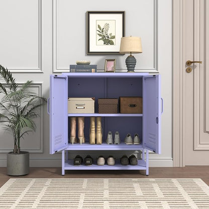 Wide 3-Tier Metal Shoe Storage Cabinet, Multifunctional Household Shoe Organizer with Adjustable Shelves for Home & Entryway Purple 33" H X 29.5" W X 13.8" D