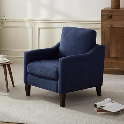 VKNOW Mid Century Modern Accent Chair, Upholstered Living Room Chairs Armchair for Bedroom, Comfy Reading Accent Chairs with Wood Legs for Living Room (2, Navy Blue)