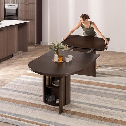 Transformer Table - Solid Wood Extendable Round Dining Table, Extendable Round Dining Table, Space-Saving Modern Furniture, Elegant and Functional Design, Dark Brown (Table Only)