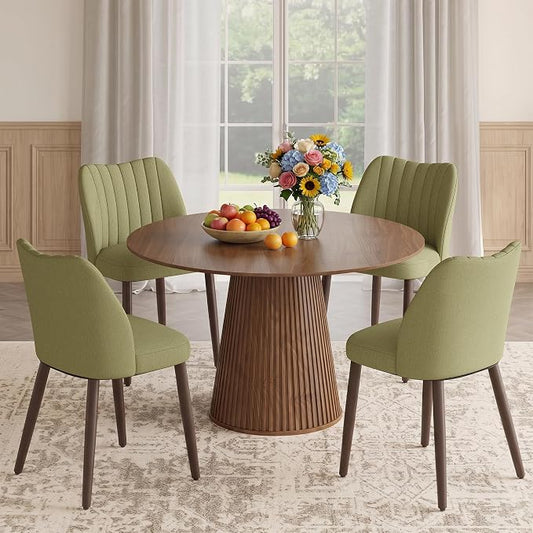 Upholstered Dining Chairs Set of 4, Modern Fabric Dining Chairs with Curved Backrest & Solid Rubber Wood Legs, Padded Kitchen Dining Room Chairs for Restaurant Cafe, Green