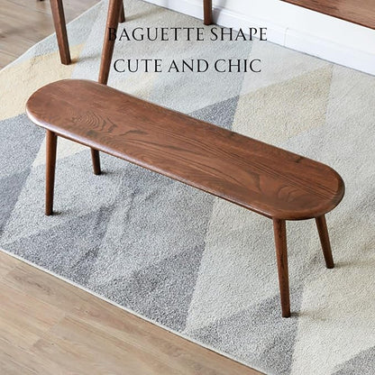 100% Solid Oak Dining Bench, Wood Bench for End of Bed with Rounded Corners, Entryway Benches for Farmhouse, Kitchen, Living Room(Walnut,12" L x 47.2" W x 16.2" H)
