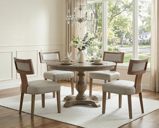 RIVOVA Mid Century Modern Dining Chairs Set of 4, Farmhouse Dining Chairs with Nailhead Trim, Faux Leather Upholstered Dining Room Chairs Kitchen Chairs with Wood Legs, Grey