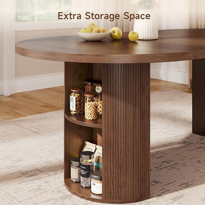 ONBRILL 41-78 Inch Extendable Dining Table for 4-8, Fluted Expandable Kitchen Table with Storage, 2 Leaf, Mid Century Modern Oval Dinner Tables for Dining Room, Kitchen, Living Room, Walnut