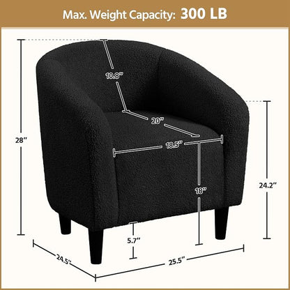 Topeakmart Barrel Chair, Soft Sherpa Accent Chair Side Chair Club Chair Modern Style Deep Seating Barrel Armchair for Living Room Furniture Reading Room Bedroom, Black