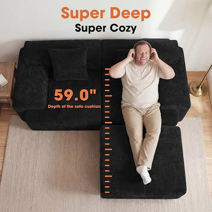 83.5" Boneless Loveseat with Ottoman, 30" Deep Seat Modular Sofa, Cloud Comfy Couches for Living Room, Apartment, Bedroom, No Assembly Required (Dark Gray)