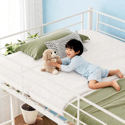 VINGL Loft Bed Full Size Kids Loft with 2 Stairs Design,Space-Saving Double Bed for Teens, Adults, Heavy Duty Metal Square Slat, No Box Spring Needed,White