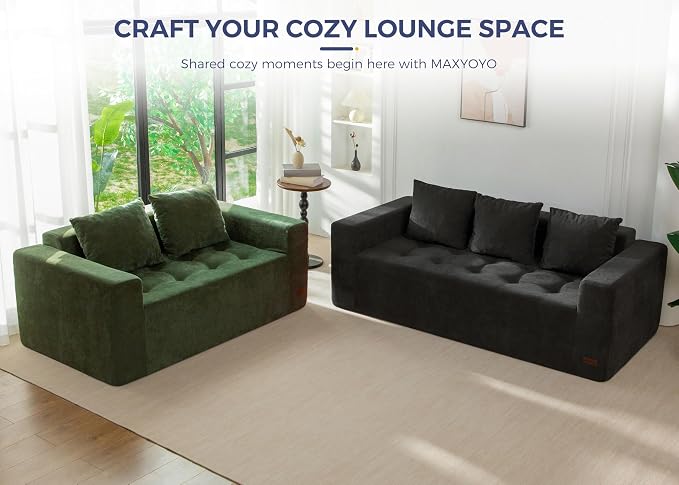 MAXYOYO Modular Sofa Couch, 75" Oversized Loveseat Boneless Cloud Couch with Deep Seat, Chenille Upholstered Living Room Comfy Sofa Chair for Living Room, No Assembly Required, Black