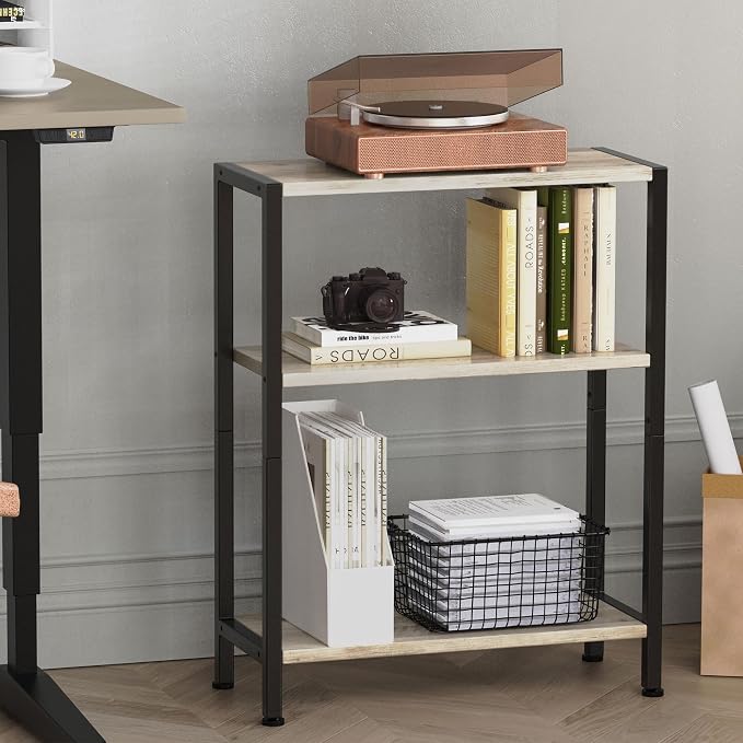 3-Tier Side Table Set of 2, Small End Table, Sofa Side Table for Narrow Spaces, Slim End Table, Nightstand Table, for Living Room Bedroom Office, Greige