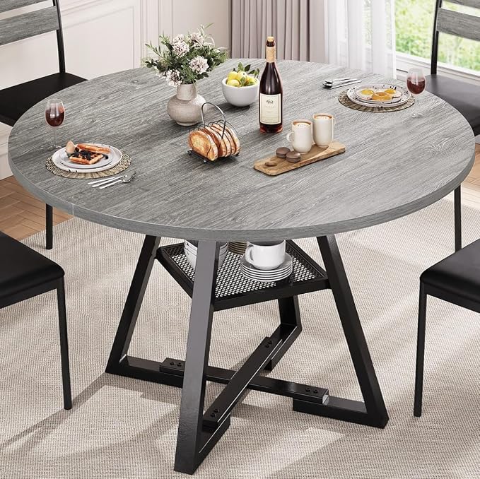 Jocoevol Round Dining Table for 4,Kitchen Dining Room Circle Dinner Pedestal Table,Space Saving Wood Kitchen & Dining Room Furniture, 42In,Grey