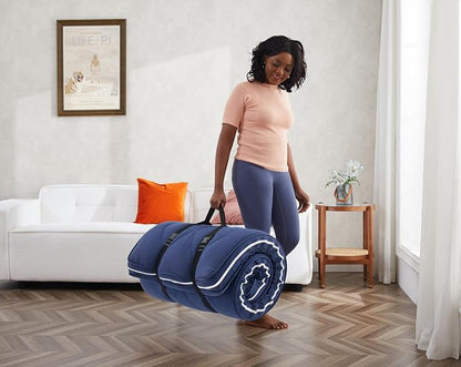 Jamdok 4Inch Floor Mattress,3 Layer Structure Cot Mattress Topper,Gel Memory Foam Futon Mattress,Removable Thickened Cover,Portable Roll Up Sleep Pad (Blue, 75X30)