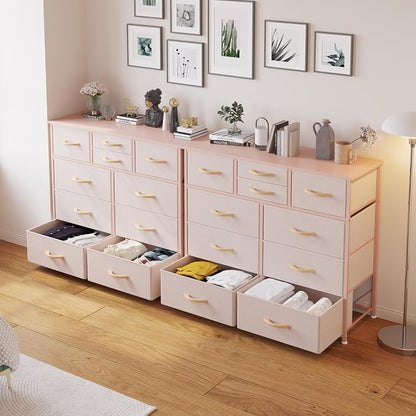LUMTOK 10-Drawer Dresser, Fabric Storage Tower with Drawers for Bedroom, Dresser Drawer with Handle for Bedroom, Living Room, Hallway, Closets & Nurseryteel Frame, Wood Top (10 Drawer/Rose Gold)