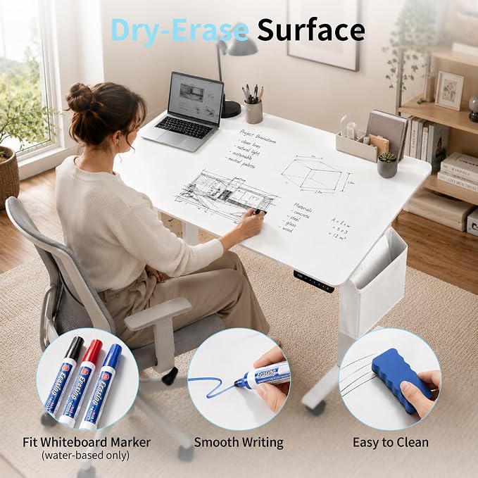 35.4" Standing Desk with Whiteboard,Rolling Drafting Table With Storage Bag | Electric Height Adjustable Mobile Desk with Wheels, Tilting Dry Erase Surface,Foldable Drawing Table for Home Office & Studio