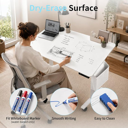 35.4" Standing Desk with Whiteboard,Rolling Drafting Table With Storage Bag | Electric Height Adjustable Mobile Desk with Wheels, Tilting Dry Erase Surface,Foldable Drawing Table for Home Office & Studio