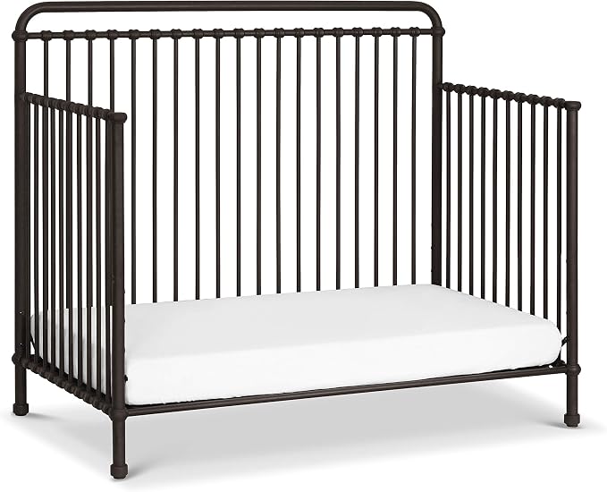 Namesake Winston 4-in-1 Convertible Crib w/ Wheels, Vintage Iron | GREENGUARD Gold Certified - Portable, Metal Baby Crib w/ Removable Wheels - Converts to Toddler Bed, Daybed & Full-Size Bed