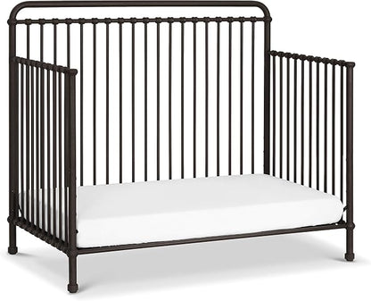 Namesake Winston 4-in-1 Convertible Crib w/ Wheels, Vintage Iron | GREENGUARD Gold Certified - Portable, Metal Baby Crib w/ Removable Wheels - Converts to Toddler Bed, Daybed & Full-Size Bed