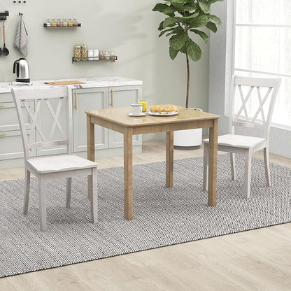 SIMOE Set of 2 Wooden Dining Chairs, Mid Century Farmhouse Kitchen Chairs, Solid Rubberwood Armless Side Chairs with High Back, Ergonomic Seats for Dining Room Living Room, White