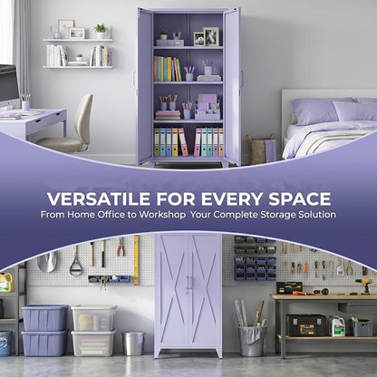 X-Shaped Door Kitchen Pantry Cabinets with Lockable and Adjustable partitions Metal Storage Cabinet 61" H Metal Pantry Cabinetfor Cupboard/Dining Room/Bathroom/Living Room/Office/Laundry Room