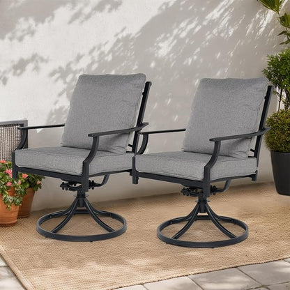 Grand patio Dining Chairs Set of 6，Outdoor Swivel Patio Dining Chairs Set of 6，Swivel Rocker Dining Chair，Outdoor Dining Chairs with Grey Cushions, Patio Chairs for Outside, Garden Lawn Porch