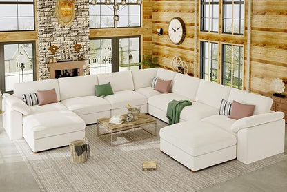 EASE MOOSE Oversized Sectional Modular Sofa,Comfty U Shape Sectional Modern Deep Seat Couch Modular Cloud Couch,White