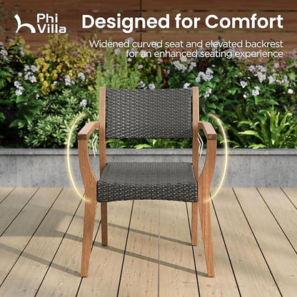 PHI VILLA Outdoor Dining Set for 8, Expandable Acacia Wood Table & Chairs | 9pc teak patio furniture set. Large farmhouse set for deck, porch, backyard