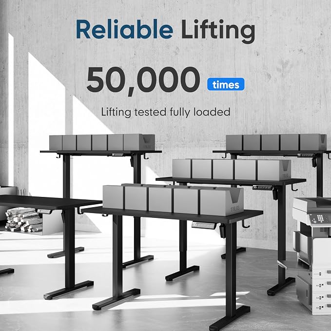 Monomi Electric Height Adjustable Standing Desk, 48x24 Inches, Ergonomic Home Office Sit/Stand Up Desks (Black Steel Frame/Black Top)