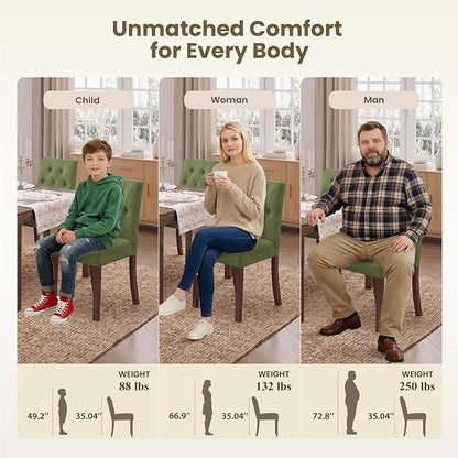 Upholstered Dining Chairs Set of 4 - Modern Parsons Kitchen & Dining Room Chair with Diamond Tufted Back, Solid Wooden Legs for Apartment, Café, Vanity