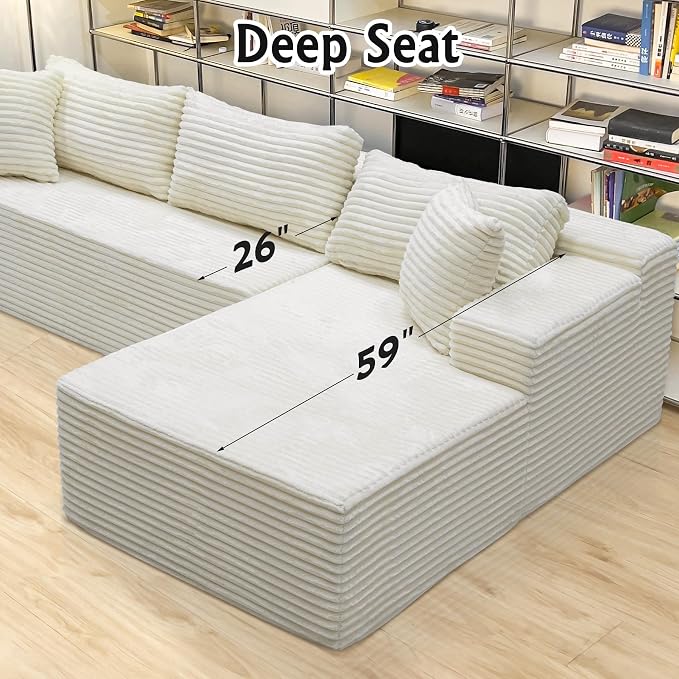 Sectional couches for Living Room Corduroy Couch, 104" Cloud Sectional Couch with L-Shape Chaise, Modern Modular Sofa, Deep Seat Comfort, No Assembly Required(Plush Corduroy, Right Facing Chaise)
