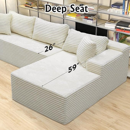 Sectional couches for Living Room Corduroy Couch, 104" Cloud Sectional Couch with L-Shape Chaise, Modern Modular Sofa, Deep Seat Comfort, No Assembly Required(Plush Corduroy, Right Facing Chaise)