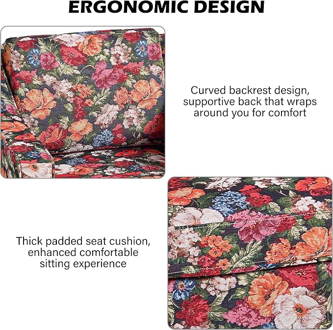 Swivel Accent Chair, Modern Round Barrel Arm Chair for Living Room, Bedroom, Comfy Club Reading Chairs for Adults (Black Floral, Set of 2)