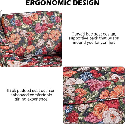 Swivel Accent Chair, Modern Round Barrel Arm Chair for Living Room, Bedroom, Comfy Club Reading Chairs for Adults (Black Floral, Set of 2)