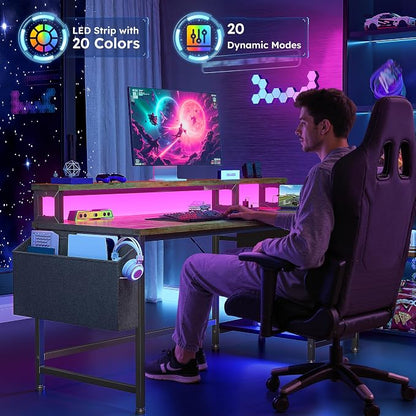 DurayLoly 48" Small Gaming Desk with Remote Control RGB Light for Teen Gamer,10m Full-Color Strip with Wireless Remote,20 Dynamic & 20 Lighting Modes, Effortless Control to Level Up Your Gaming Vibe
