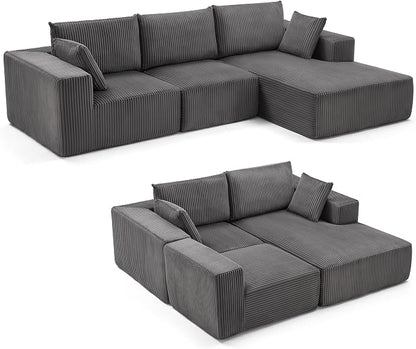 Weture 108” Modular Sectional Sofa, Cloud Sectional Couch with Deep Seat, Modern Modular L-Shape Sofa with Chaise,Upholstered Boneless Couches for Living Room Bedroom (Corduroy, Darkgrey)