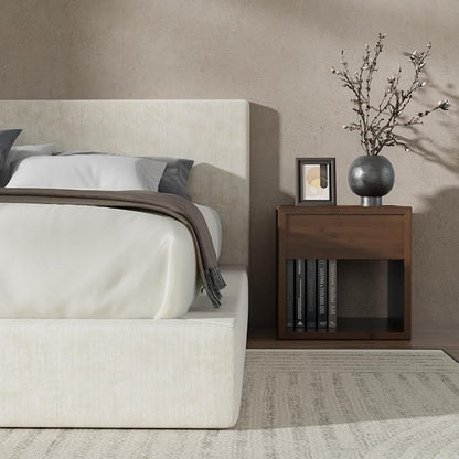 RECCI AirFrame California King Bed Frame with Headboard, Cloud Upholstered Platform Bed Frame, 5 Inch Foam Cushioned, No Box Spring, Easy Assembly(Beige Chenille)