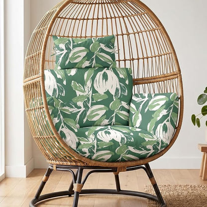 MAGIC ELEPHANT Egg Chair Cushion, Memory Foam Indoor Outdoor Hanging Egg Chair Cushion Replacement, Patio Basket Swing Cushion with Headrest (Forest Green Tulip)